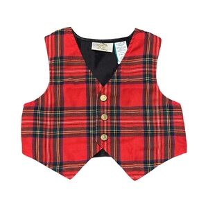 Little Bitty Infant Boys Red Tartan Plaid Vest Size 18 Months